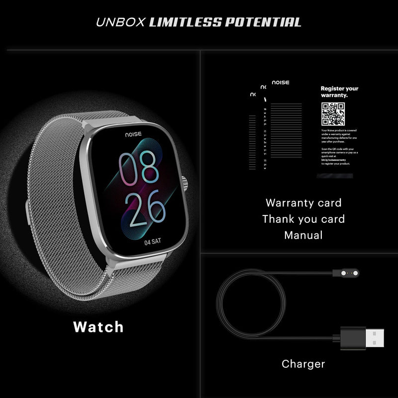 Noise New Macro Smart Watch with 2.0” HD Display,Metallic Finish BT Calling, Functional Crown, 7 Days Battery Life, Sleep Tracking, 200+ Watch Faces