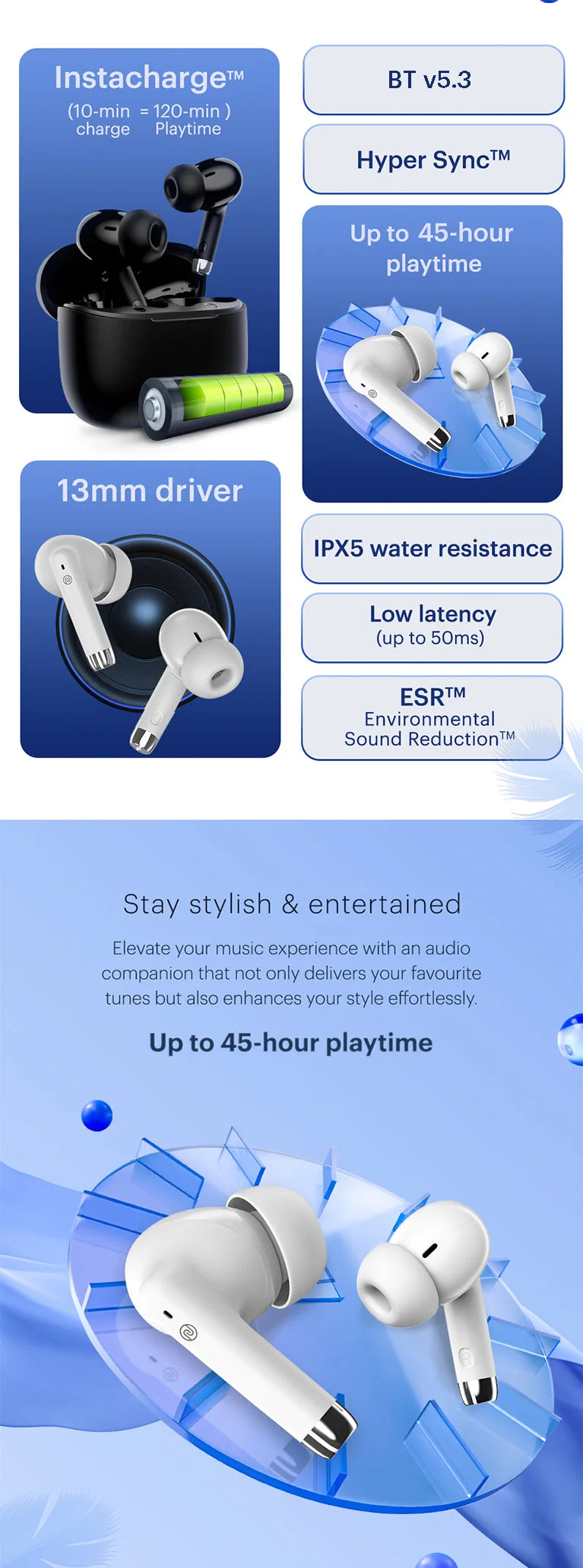 Noise Buds Aero Wireless Earbuds 45 hours of playtime 13mm driver