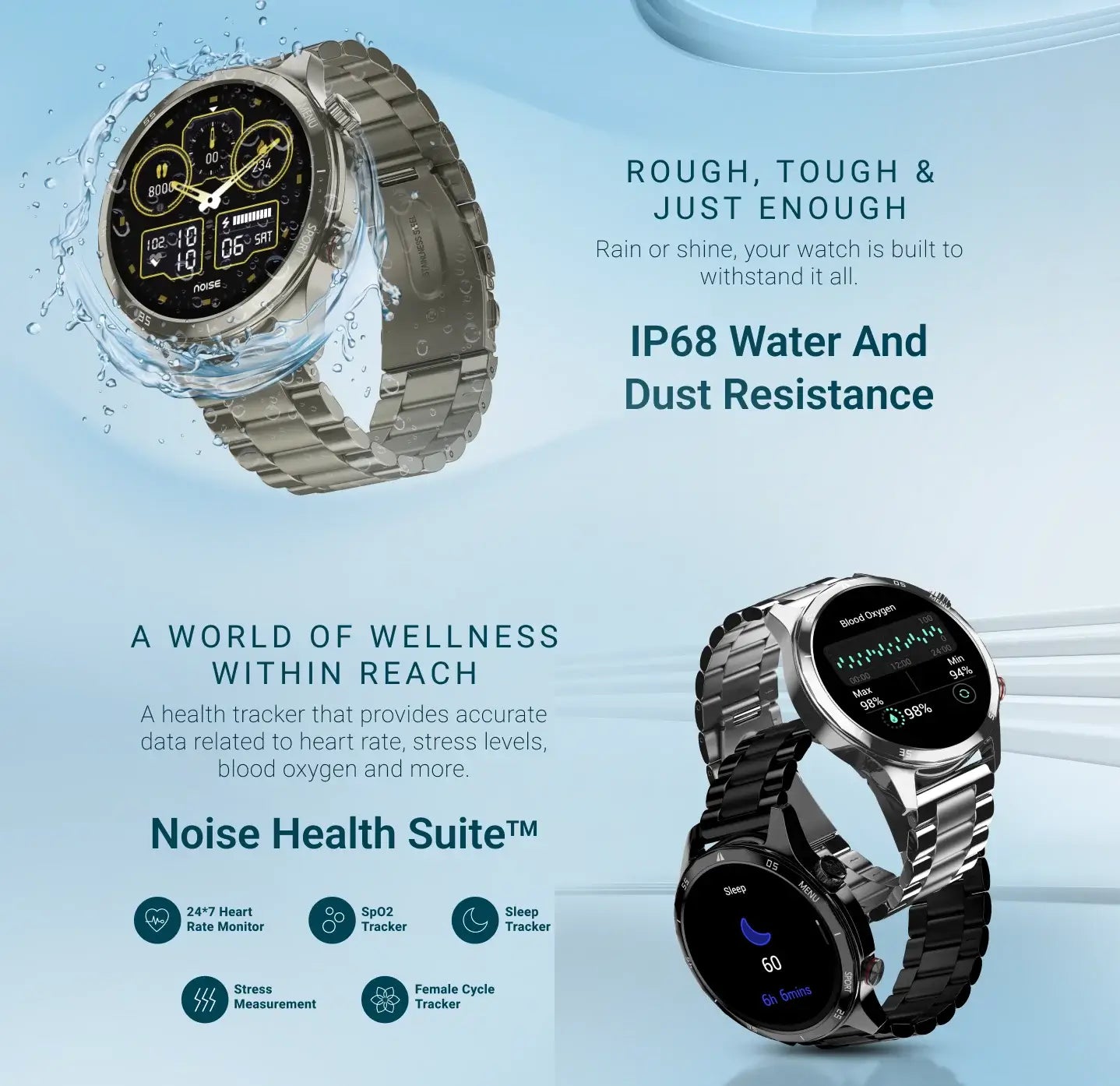 Noise Mettalix 1.4″ HD Display with Metallic Straps Smart Watch